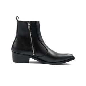Straight to Hell Vegan Richards – Black Faux Leather Zip Boots